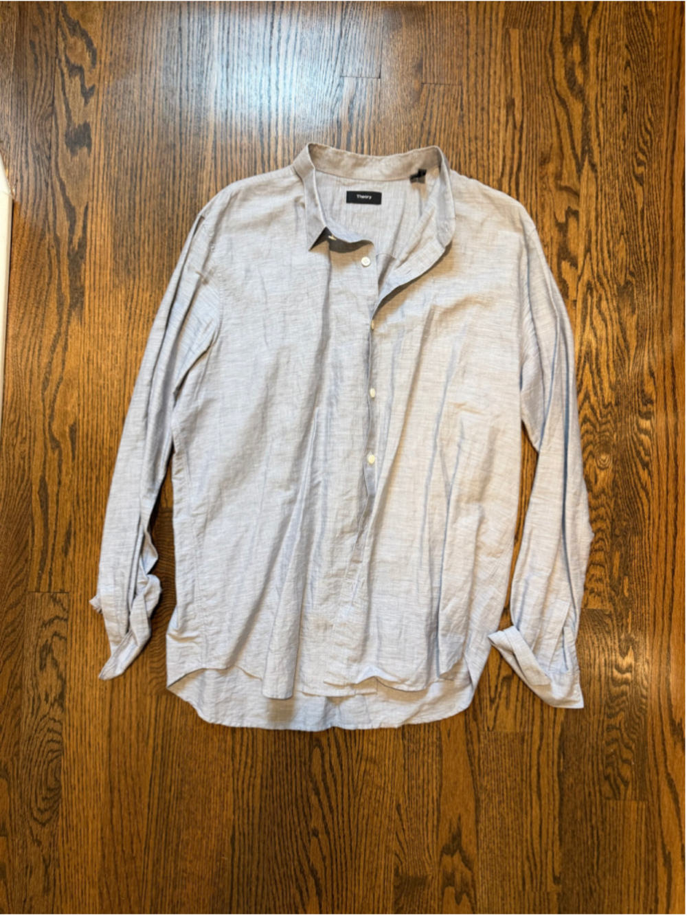 Theory Light Gray Textured Button Front Shirt Men’s XL